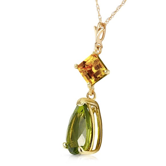 14K. GOLD NECKLACE WITH NATURAL CITRINE & PERIDOT